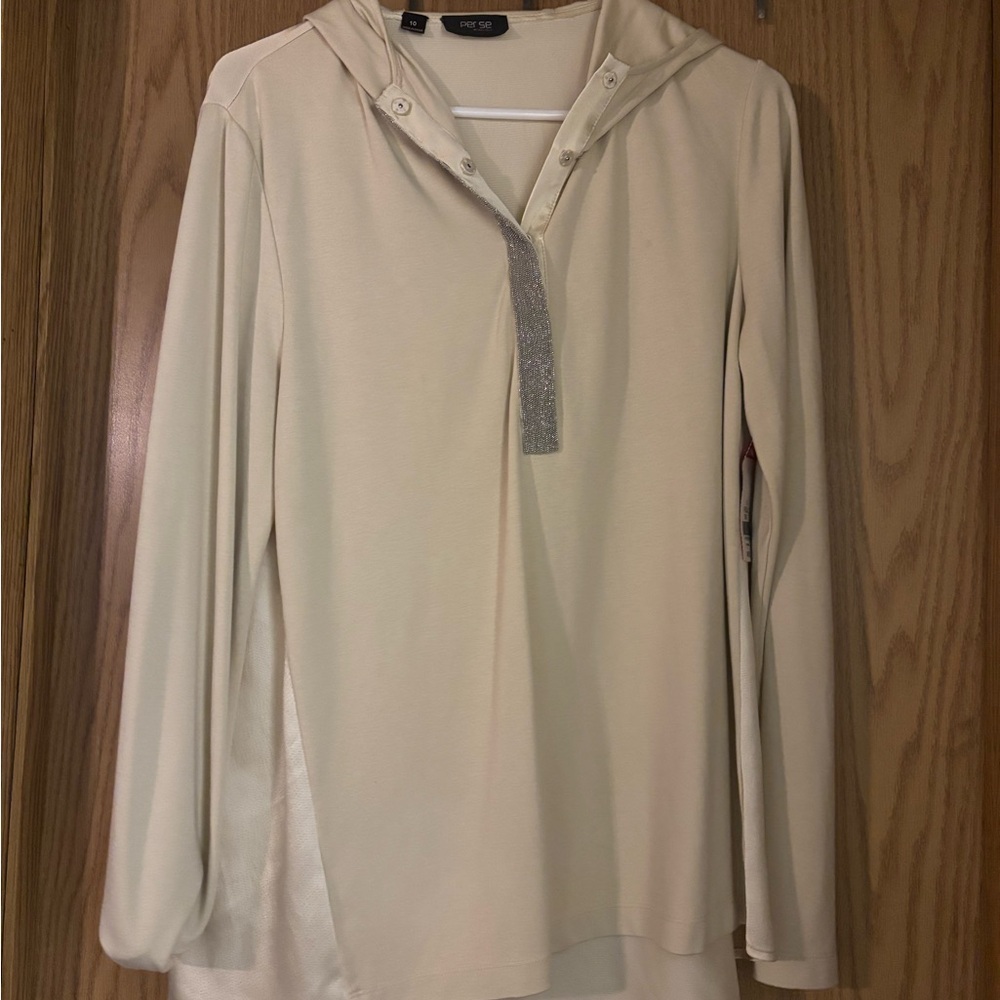 The Kooples Cream Hooded Sweatshirt with Silver Accent